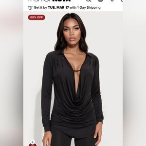 Plunging Deep Cowl Drapey Voluminous Neck Fashion Nova Monique Chocolate Brown